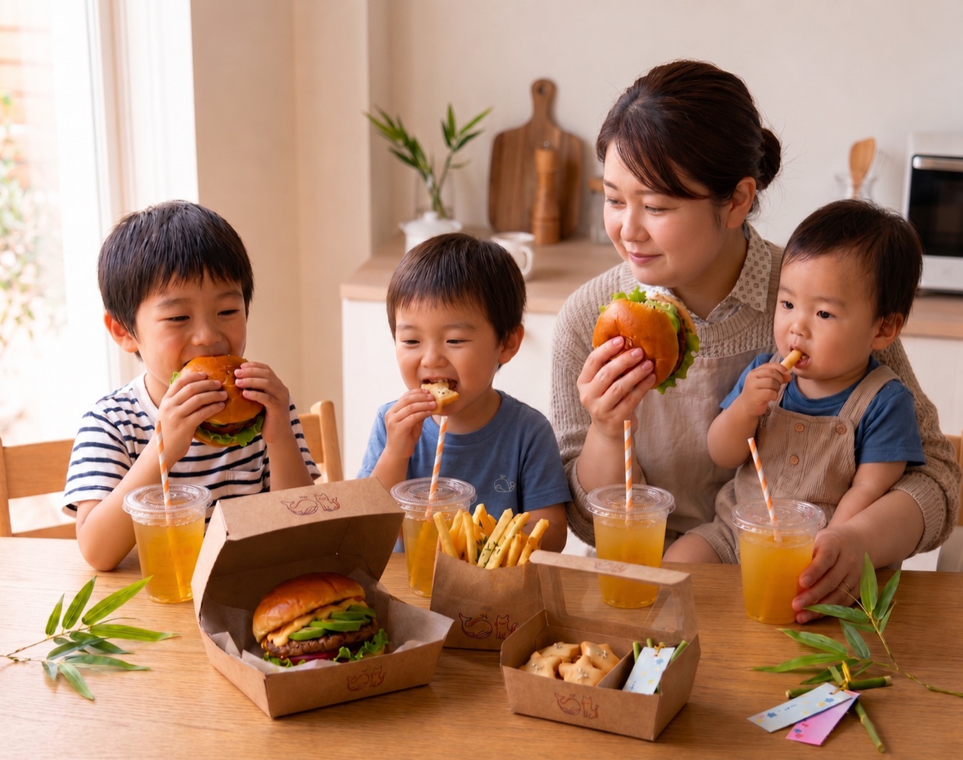 ご自宅の食卓に並ぶスターライトバーガー